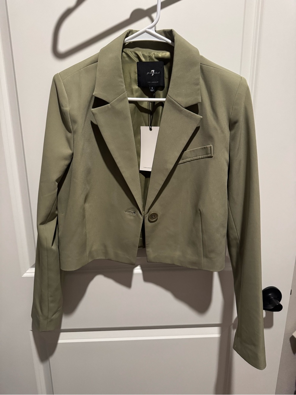 7 For All Mankind Olive Cropped Single-Button Blazer